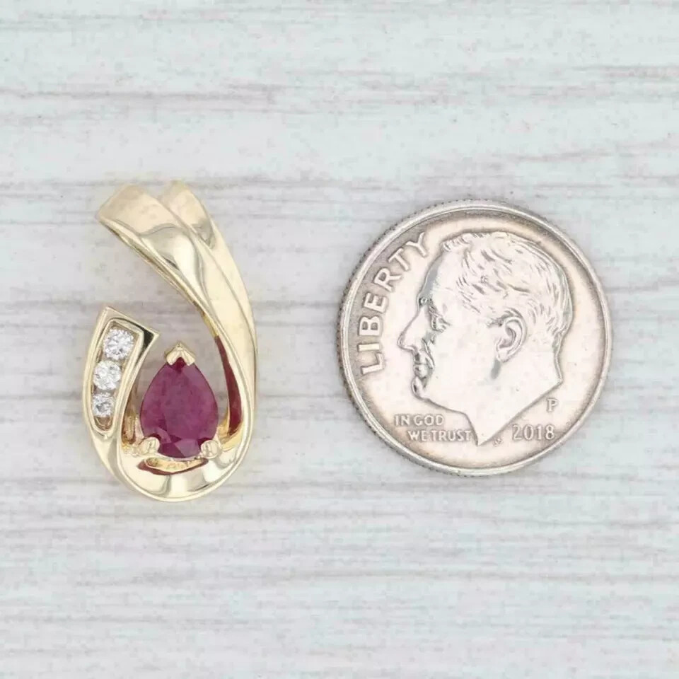 1.25 Ct Pear Cut Ruby & Diamond Drop Teardrop 14k Yellow Gold Over Pendant