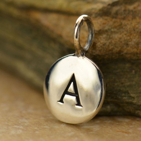 925 Sterling Silver Letter Disk Round Charm Initial Alphabet Pendant – Free Ship
