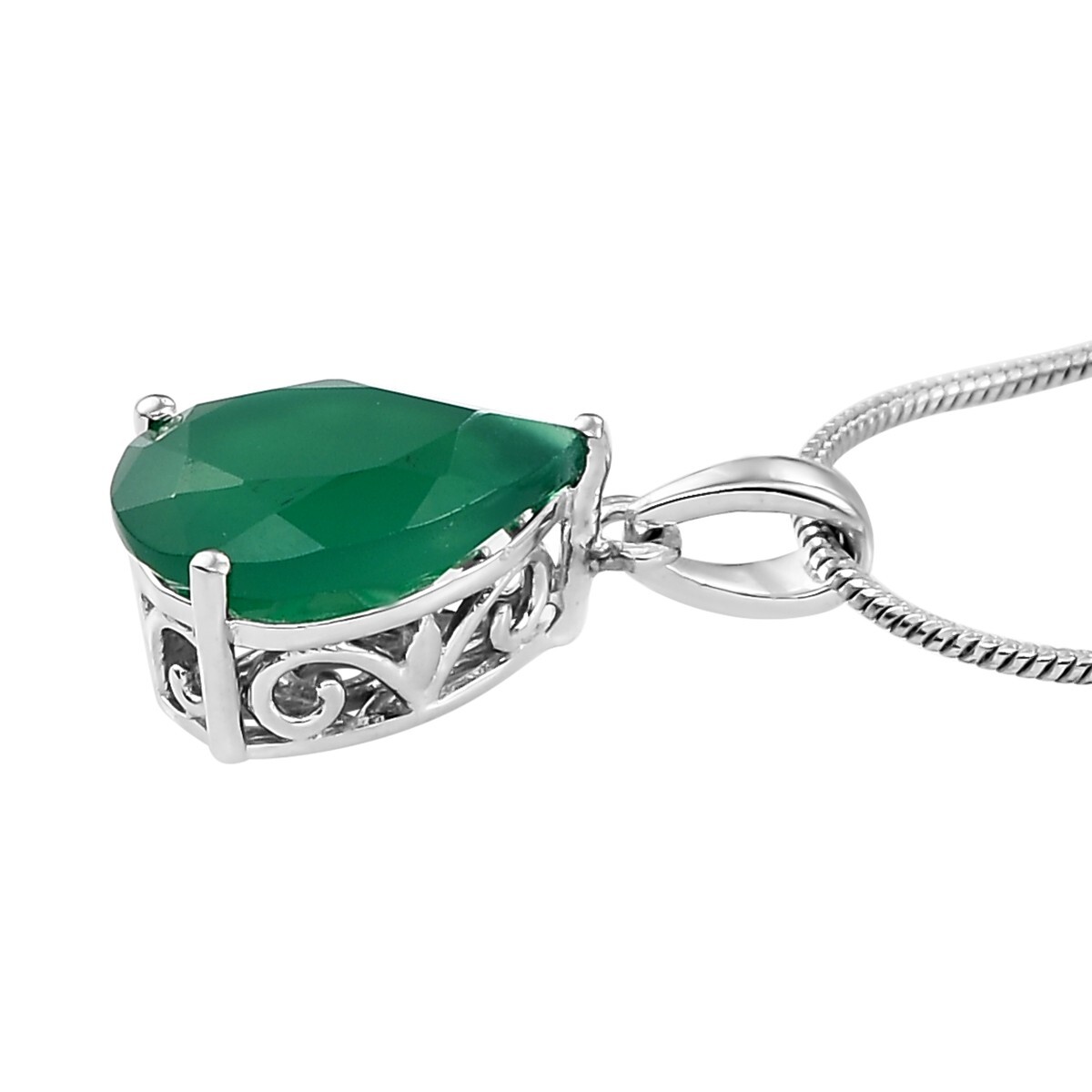Green Onyx Solitaire Pendant Necklace May Birthstone 925 Sterling Silver