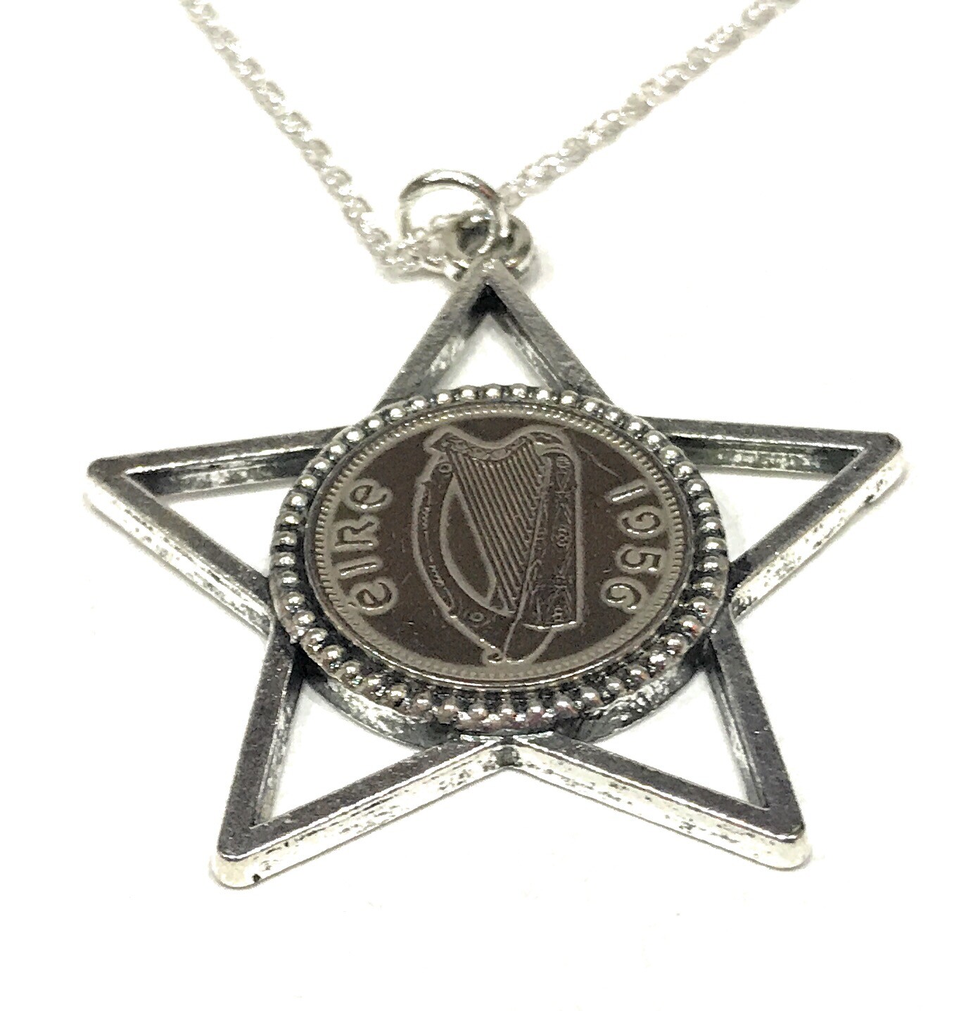 Birthday Anniversary Irish coin Start Burst Pendant 18 inch ss chain