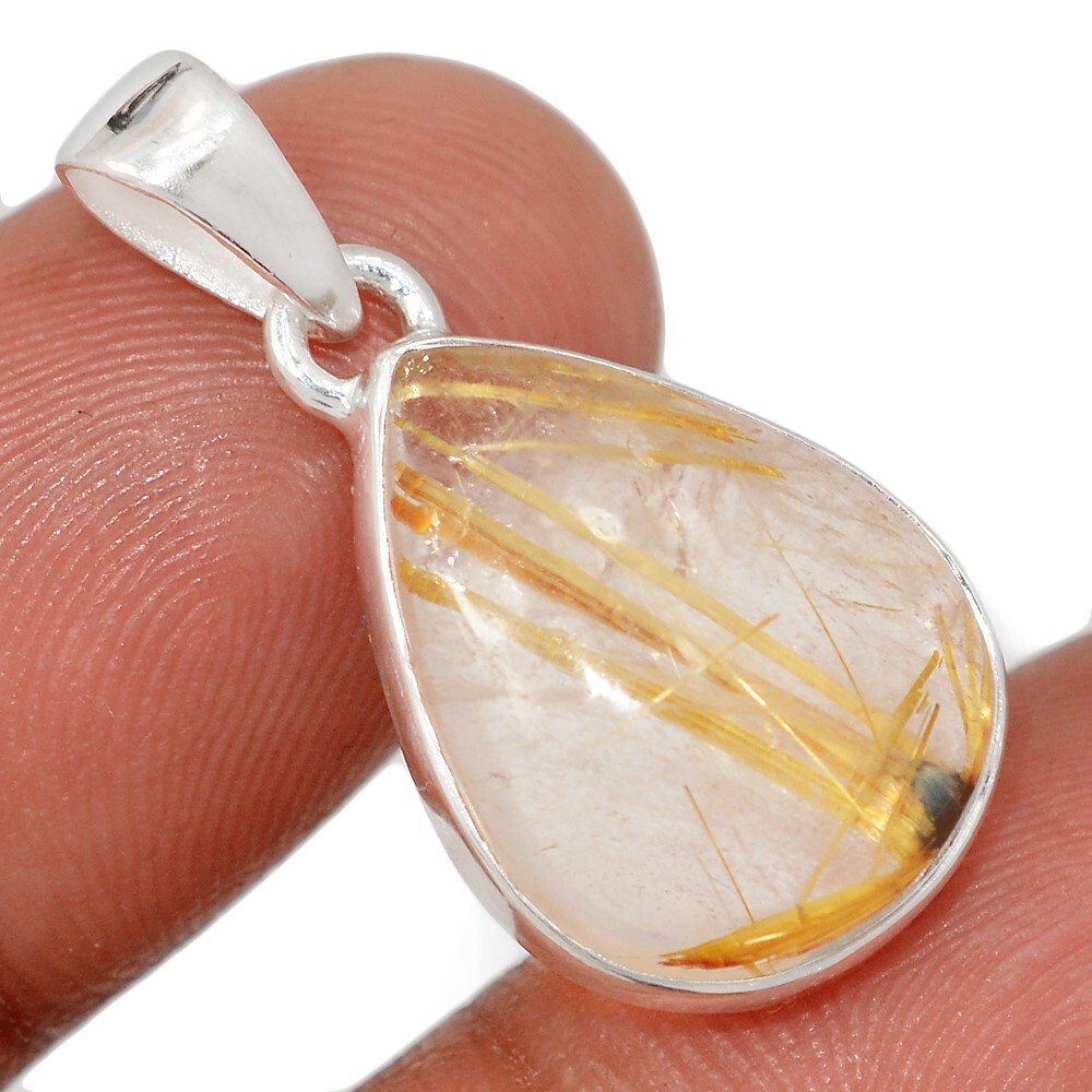 Natural Golden Rutile – Brazil 925 Sterling Silver Pendant Jewelry CP70259