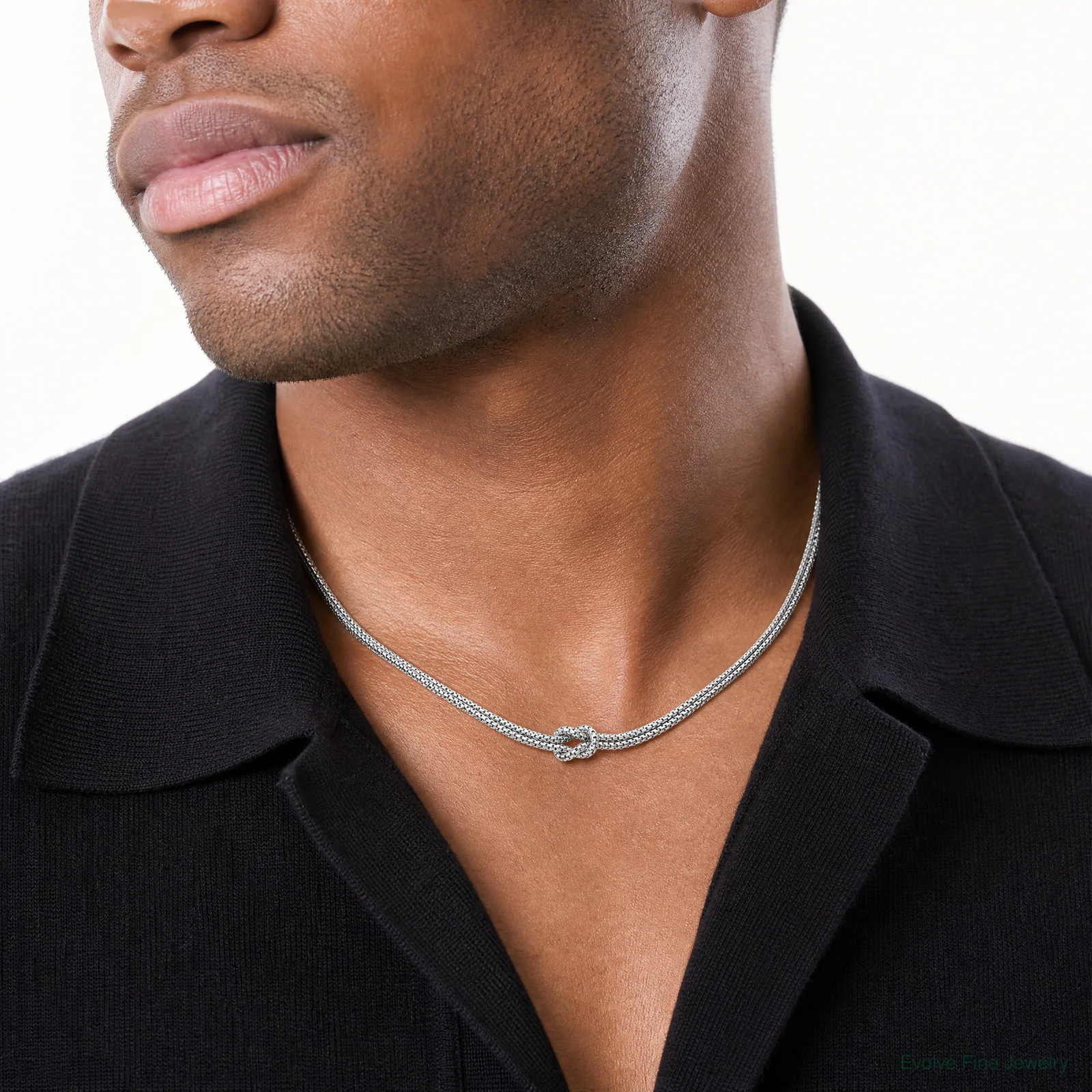 Sterling Silver RH-Plat Pol. 2-Strand Knot With 2in Ext. Necklace