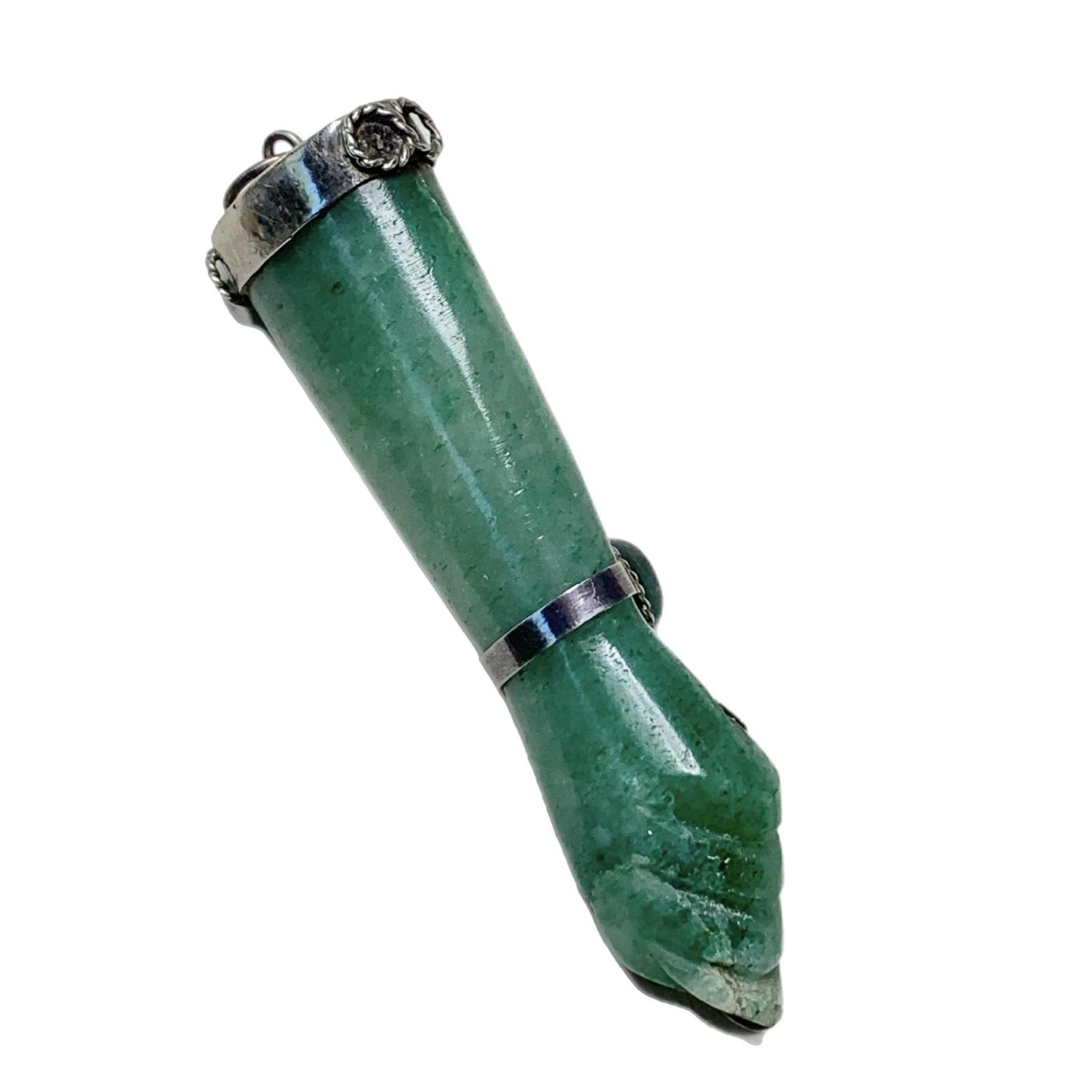 LUX Vintage Jadeite Figa Pendant, with Sterling Cap, XL Amulet, 3”