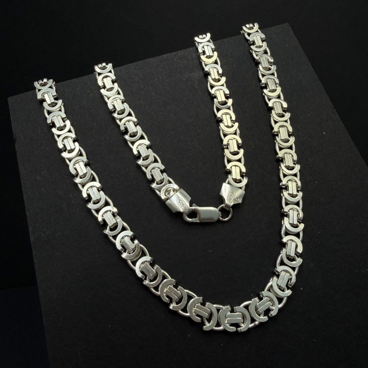 Vintage 925 Sterling Silver Flat Byzantine Fox Tail Chain Necklace 33g 50cm Men