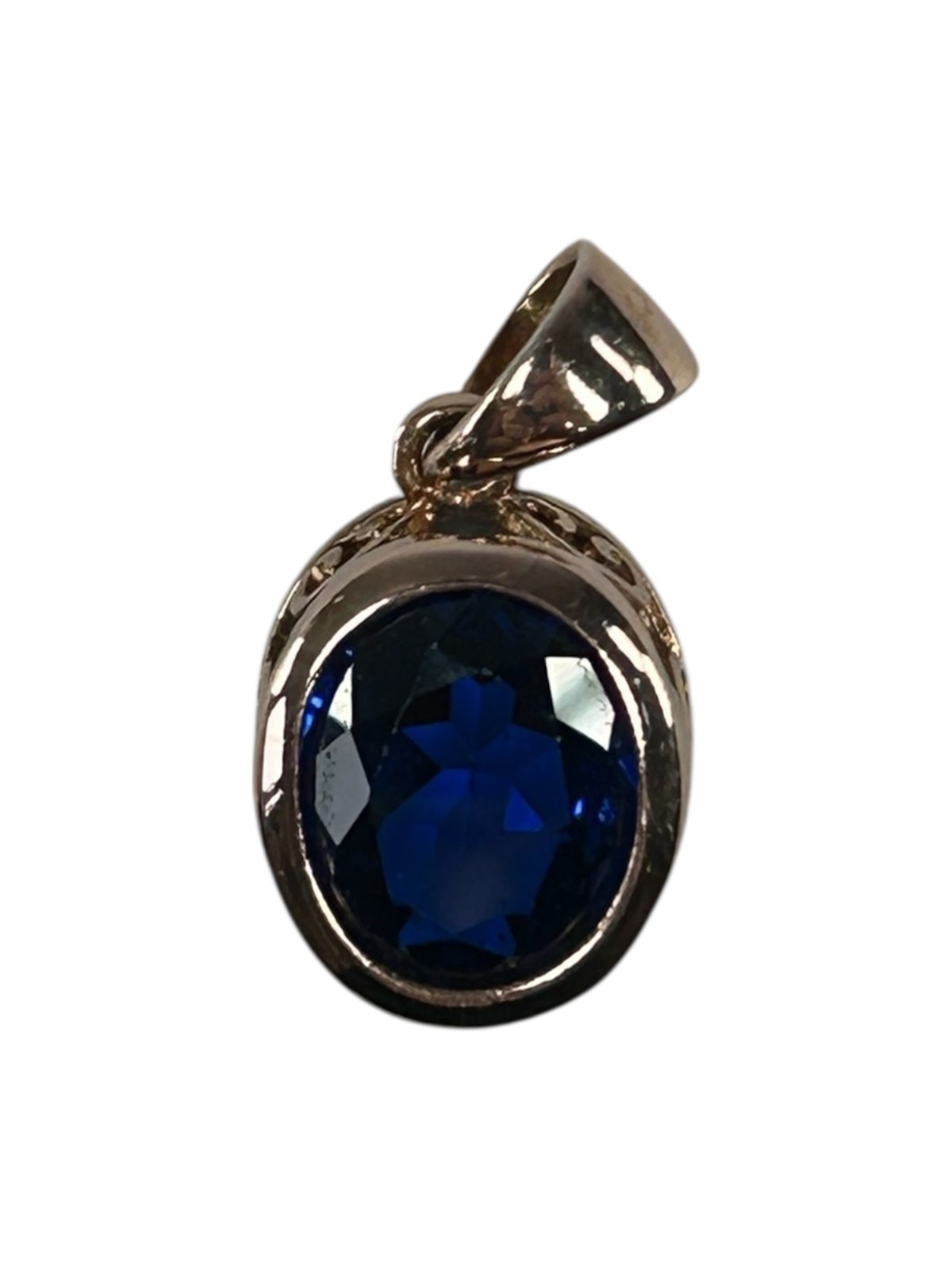 J&T 925 Sterling Silver Pendant Blue Glass Stone RoseGold Vermeil Heart Filigree