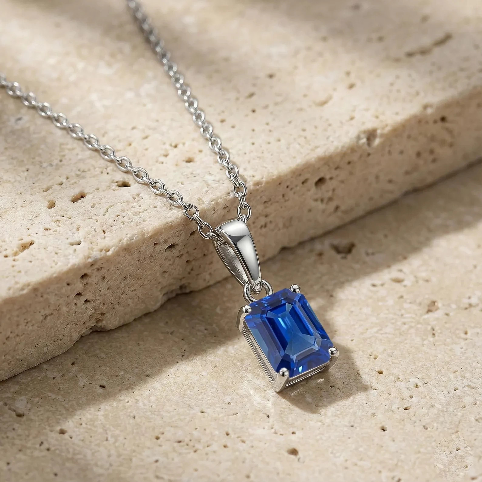 4.00 Ct Emerald Cut Natural Sapphire Diamond Gorgeous Pendant 14K White Gold