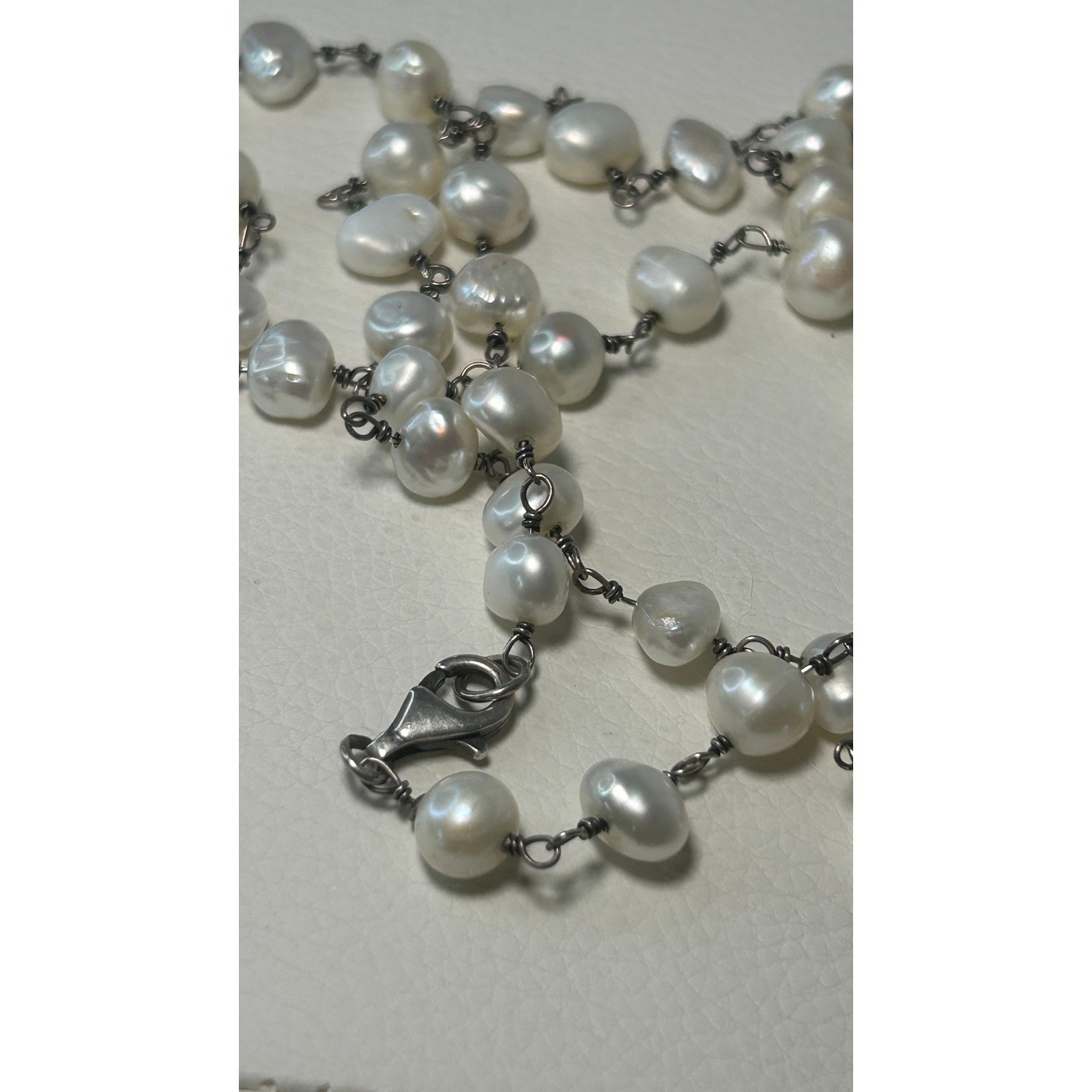 Freshwater Pearl Necklace Opera 35in White Baroque Sterling Silver 925 Station