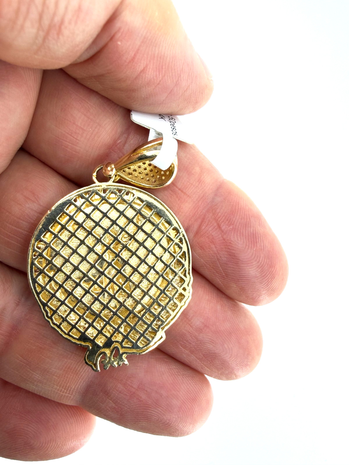 14K Solid Gold Centenario 50 Pesos Pendant Mexican Angel Eagle CZ Baguette Frame