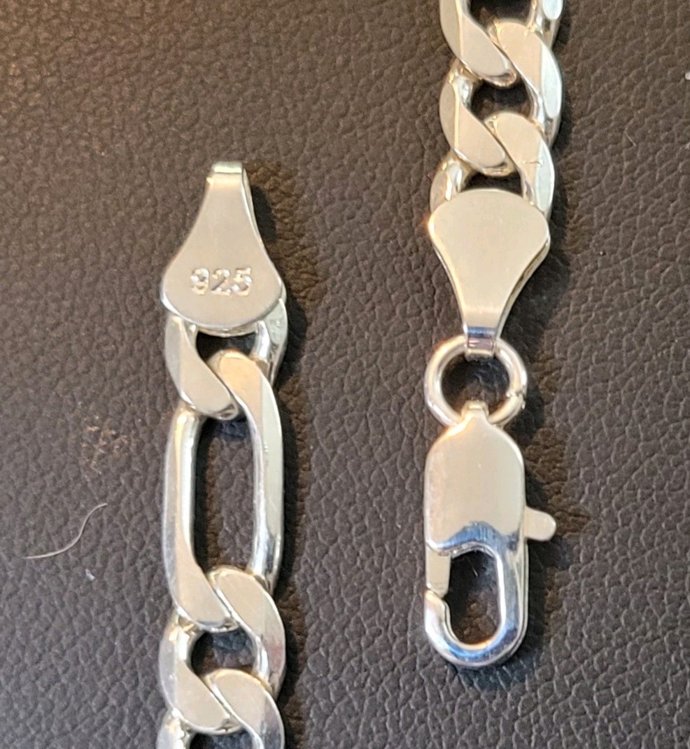 Solid 925 Sterling Silver Figaro Chain, 24″, 5mm, 22 grams, Stamped 925, Unisex