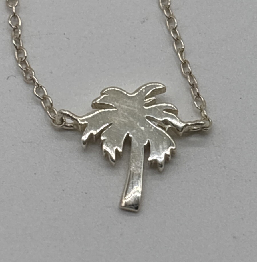Sterling Silver Delicate Palm Tree Necklace 16”
