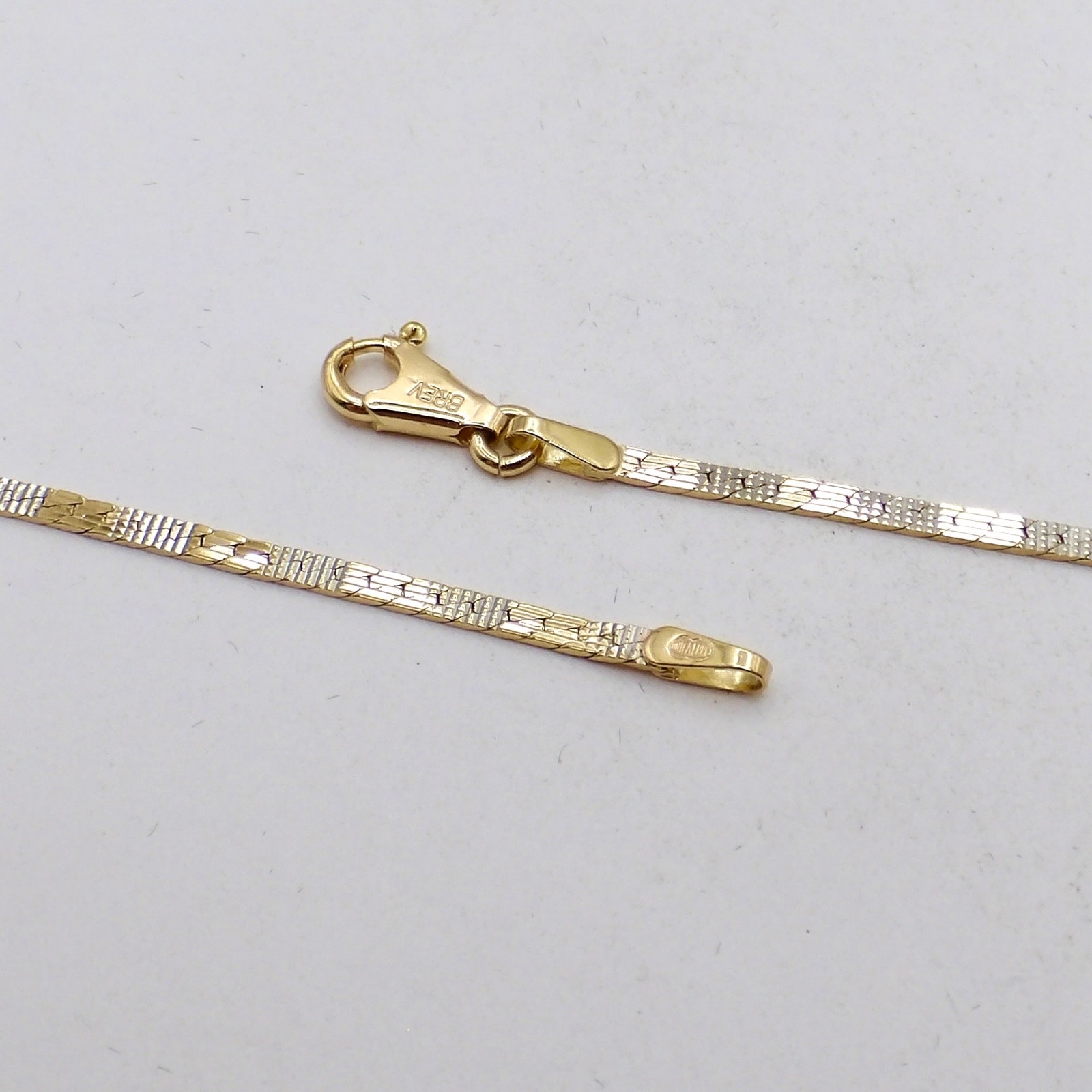 Solid 14k Gold Textured Herringbone Link Chain Necklace Two Tone Italy 24in