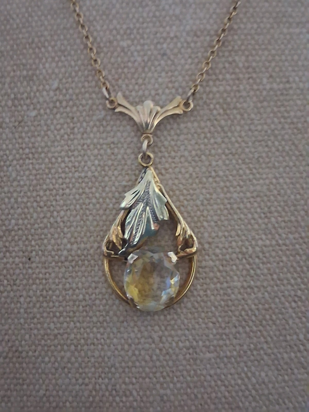 Art Deco 14k & 10k Yellow Gold Citrine Lariat Pendant Necklace 16″