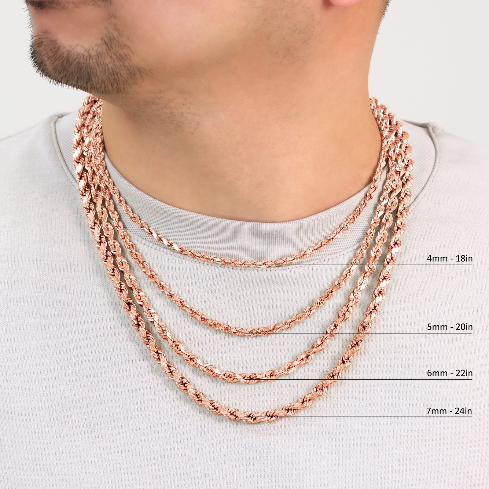 14K Rose Gold 1.5mm-6mm Diamond Cut Rope Chain Necklace Mens Womens 16″-30″
