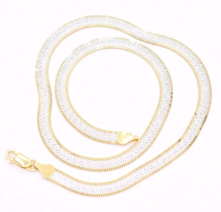 5.5mm Reversible Herringbone 18″ Necklace Real Solid Sterling Silver 925 Italy