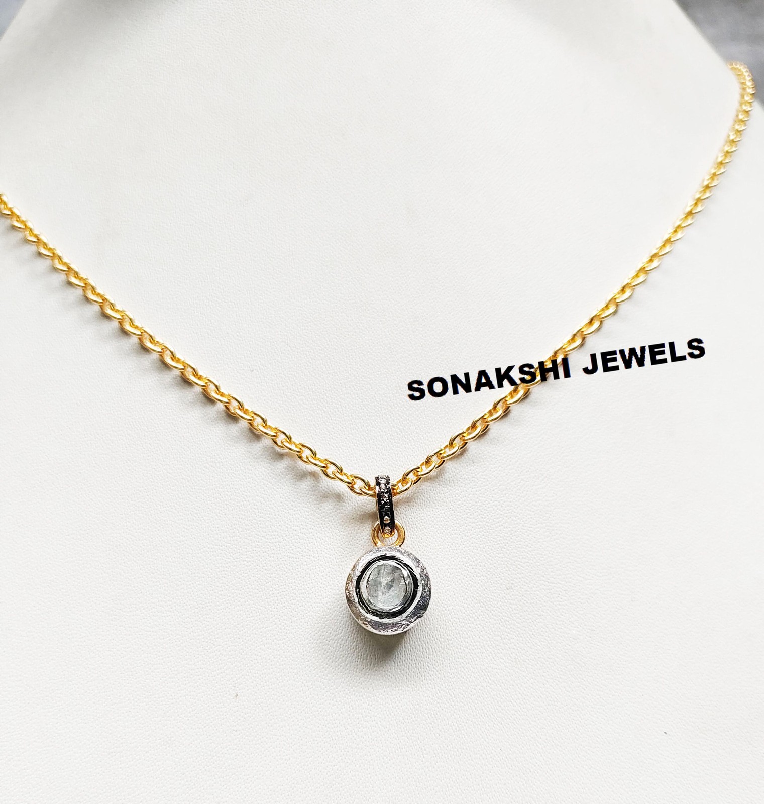 Handmade Polki Diamond Pendant: 925 Sterling Silver Halo Jewelry Pendant