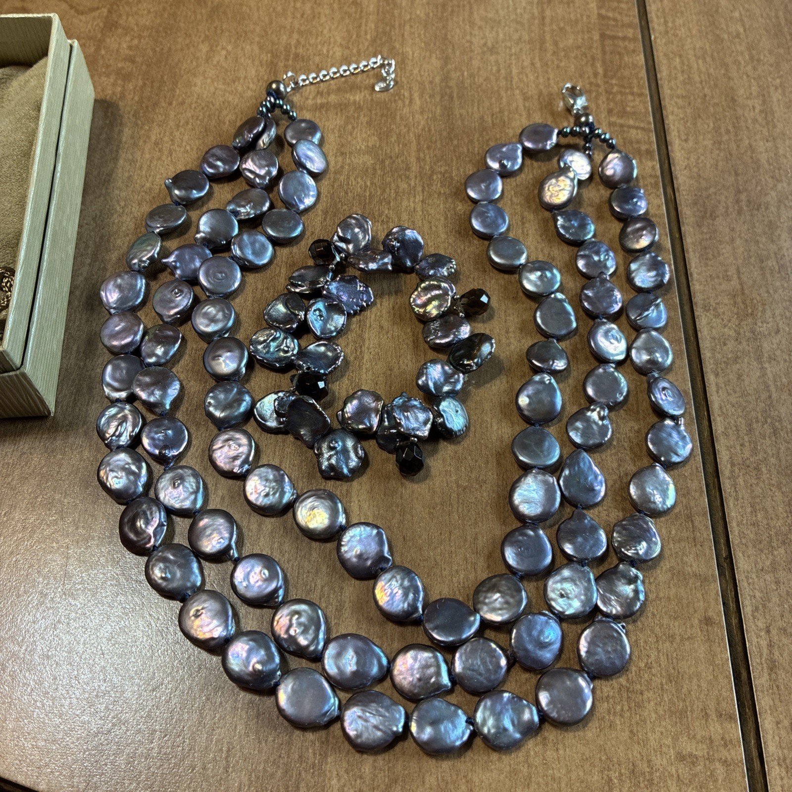Signed LUC Lucas Lameth Sterling Peacock Keshi Pearl 3 Strand Necklace Bracelet
