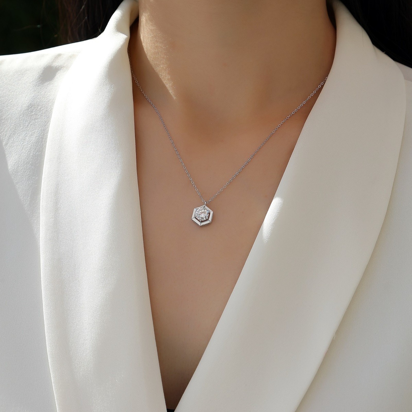 Simple Design Hexagon Shape 1ct Moissanite Pendant for Festival Jewelry Gift