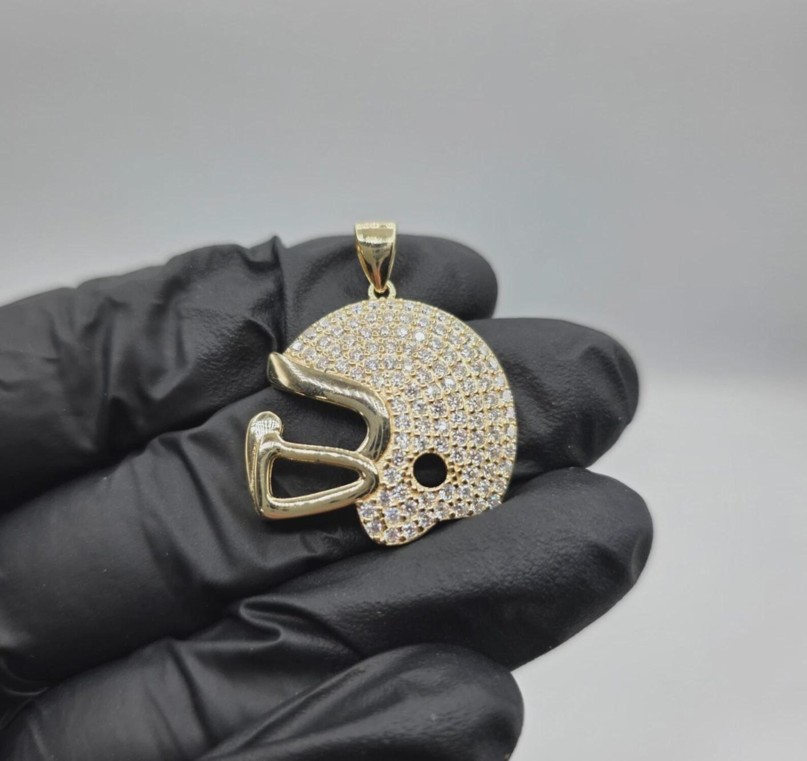 1 Ct Lab Created Round Moissanite Helmet Pendant 14K Yellow Gold Plated