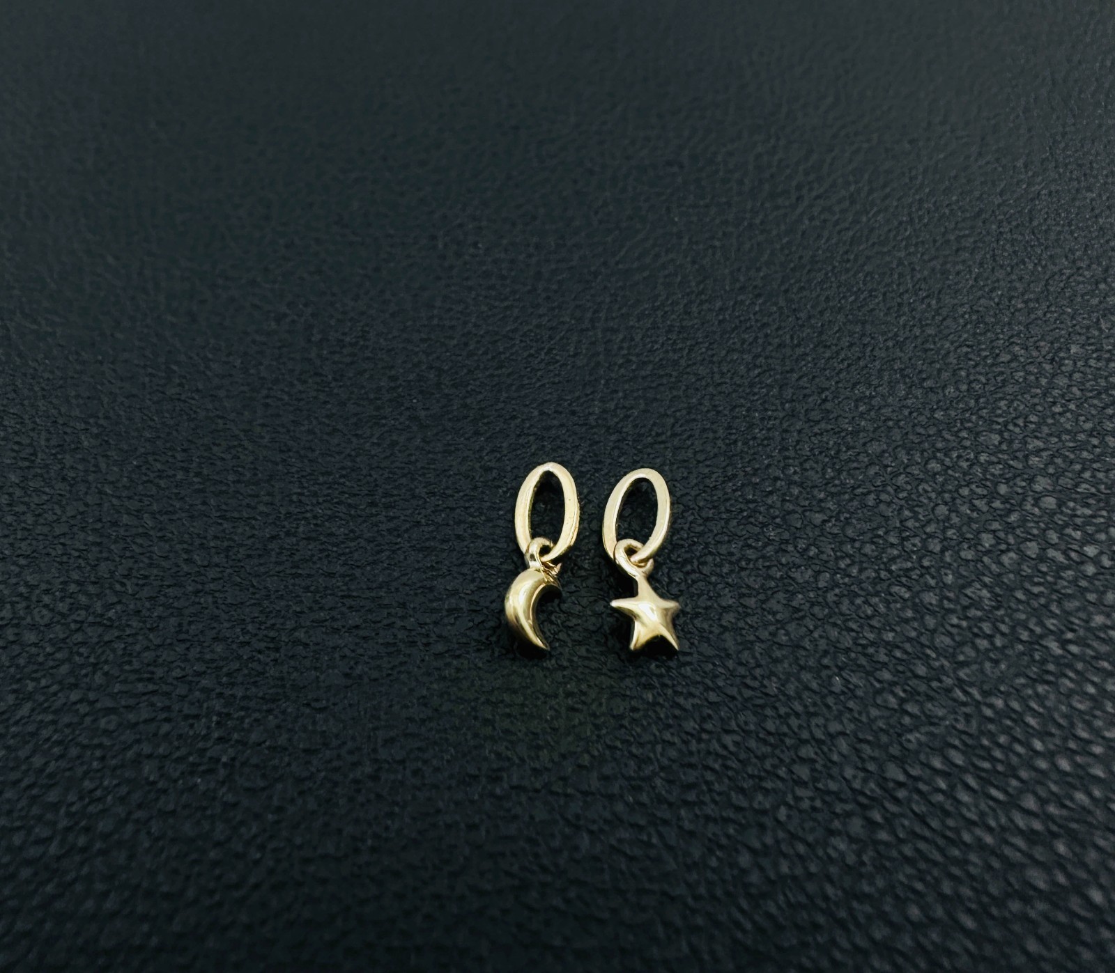 14K Solid Yellow Gold Tiny – Very Small Celestial Star & Moon Charm Pendant LOT