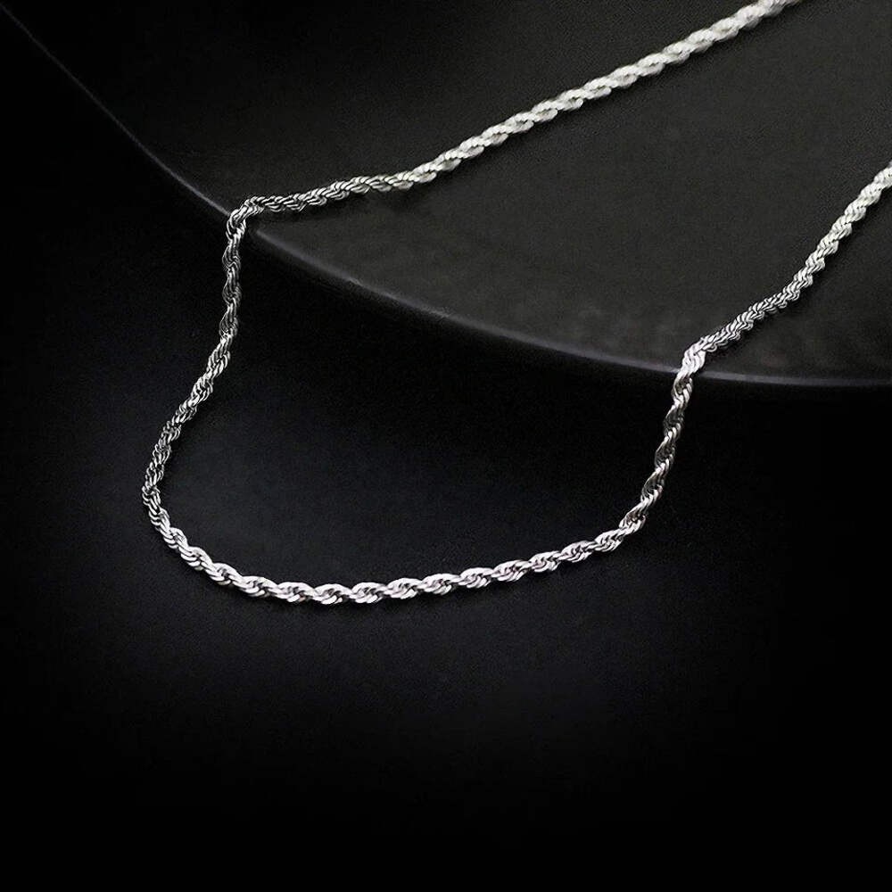 4mm Diamond Cut Solid 925 Sterling Silver Italian Rope Chain Men’s Necklace