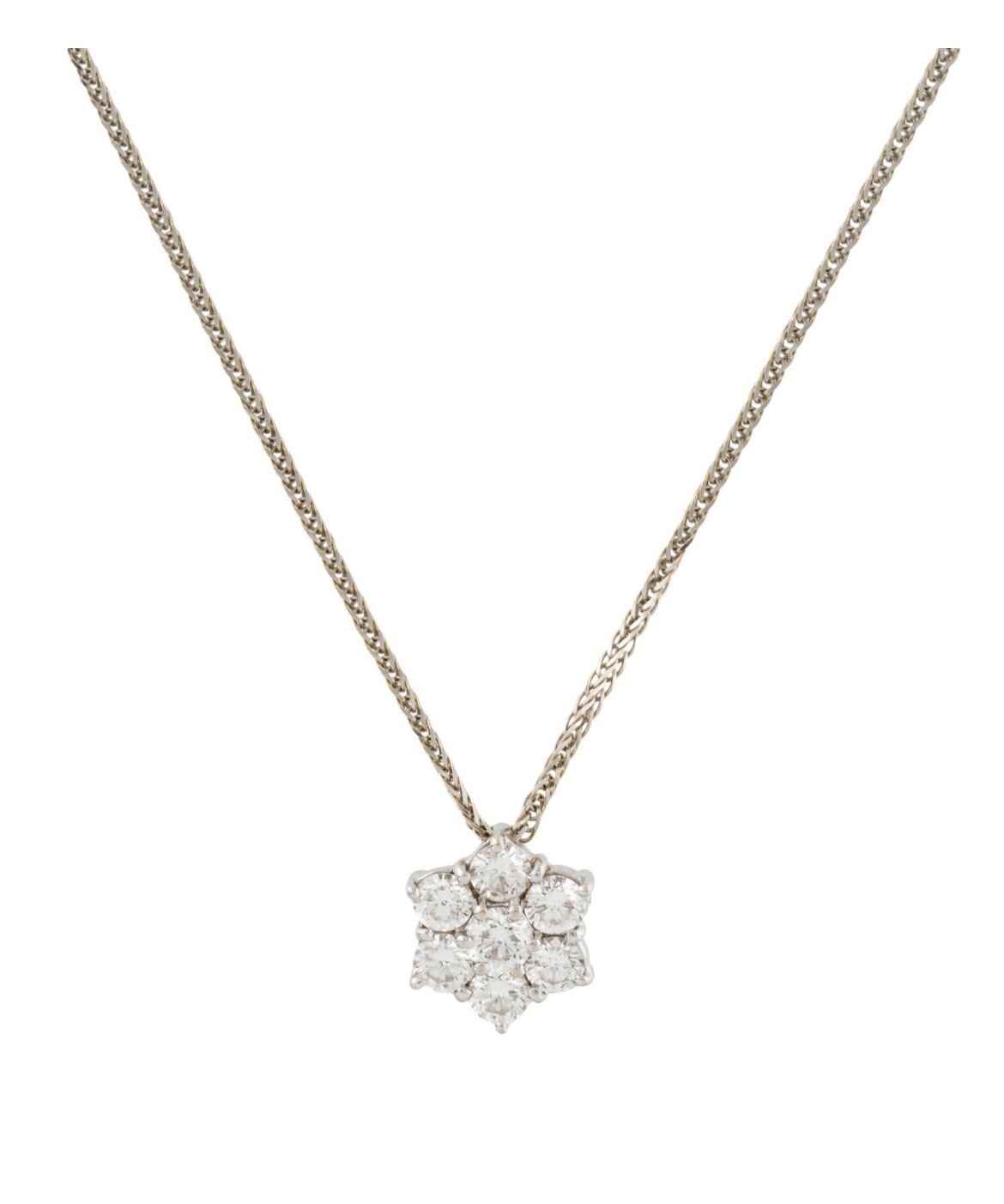 Near colorless SI 14K White Gold .87 Carat Cluster Diamond Necklace Pendant