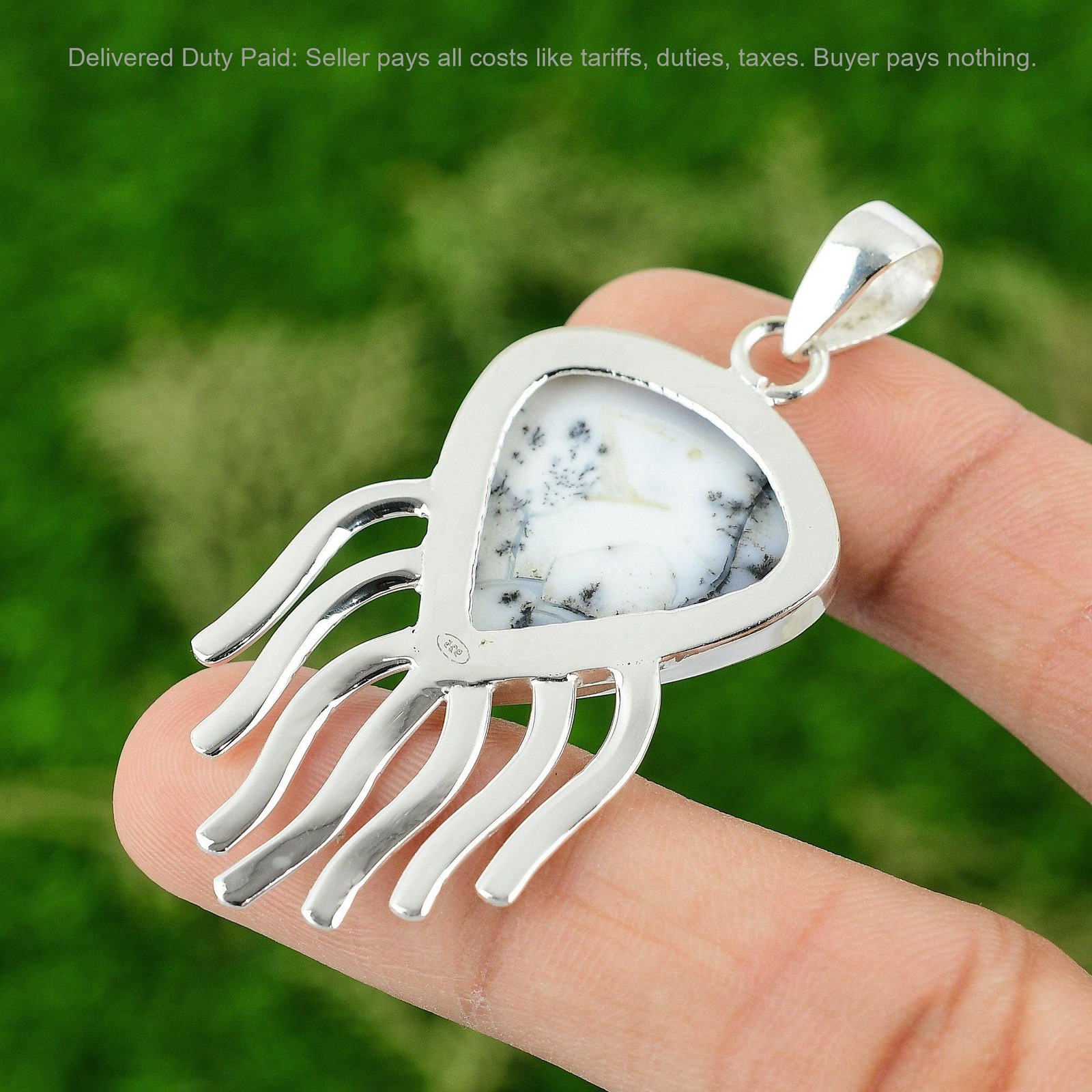 Dendrite Opal Gemstone Anniversary Birthday Bezel Sister Pendant Sterling Silver
