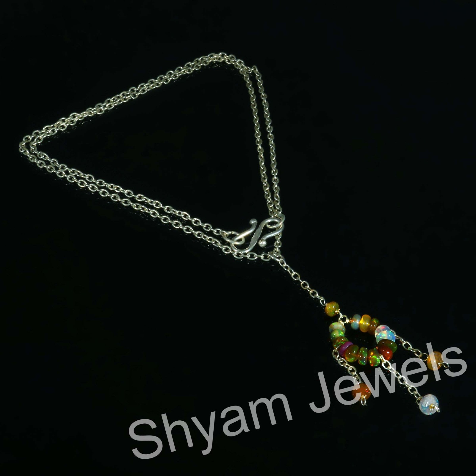 Top Quality 4-5MM Ethiopian Fire Opal Beads Chain Pendant Necklace Gift Jewelry