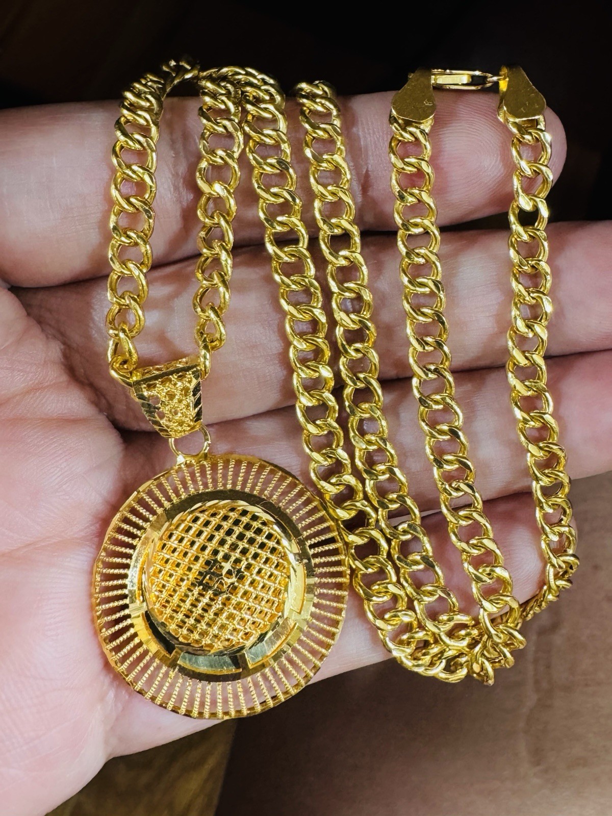 Saudi 22K Solid 916 Real Fine Gold Round Set Necklace 18”/18.5” Long 16.6g 6mm