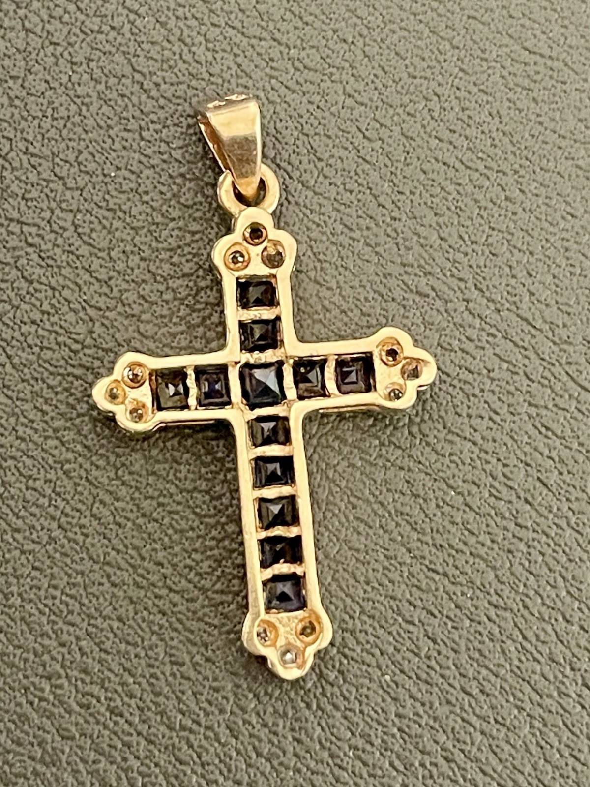 14KT Y/W Gold 1.00CTW Blue Sapphire & 0.12CTW Diamond Cross Pendant (K142)