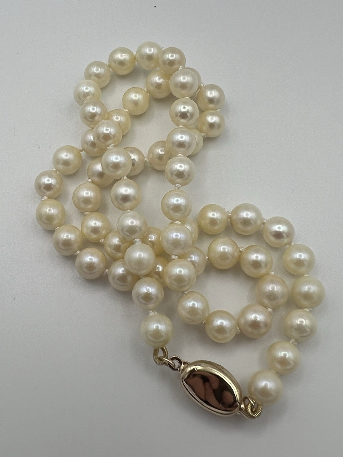 Japan Saltwater Akoya Pearl 16.75” Necklace Gold Sterling Silver clasp 6.0-6.5mm