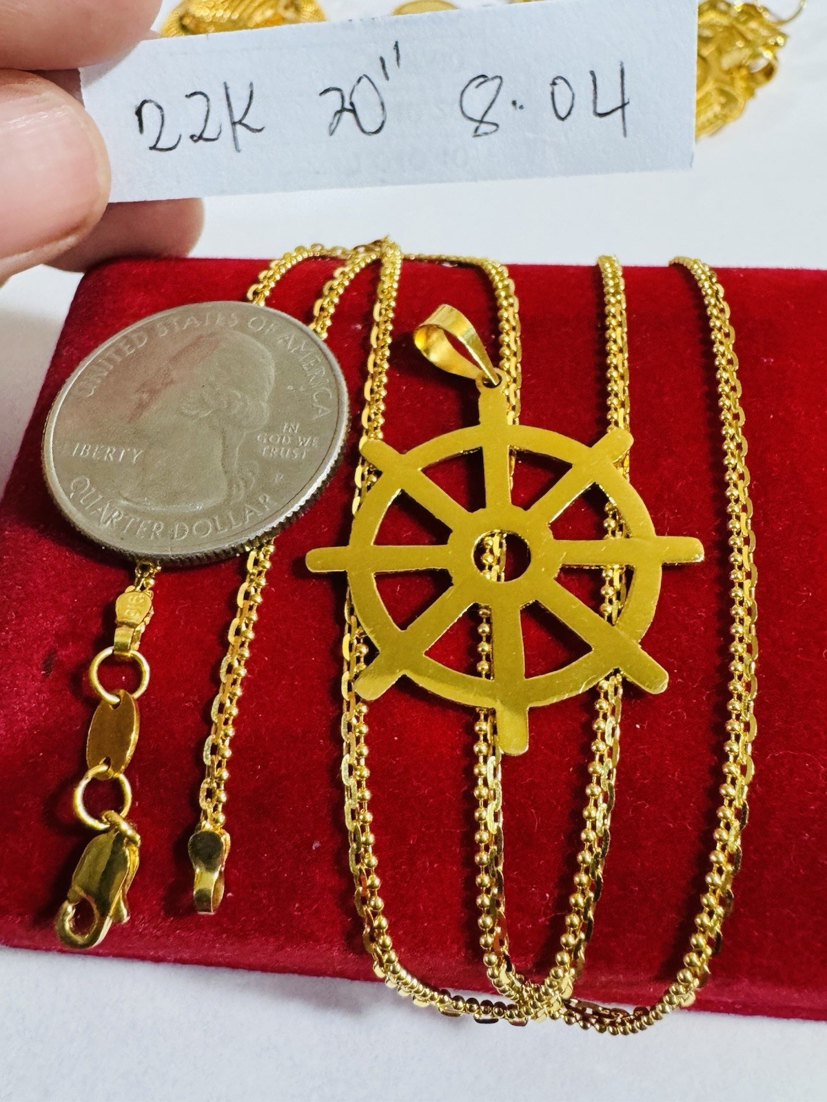 Saudi Dubai 22K Solid 916 Real Gold Mariner Set Necklace 20” Long 8.04g 2.2mm