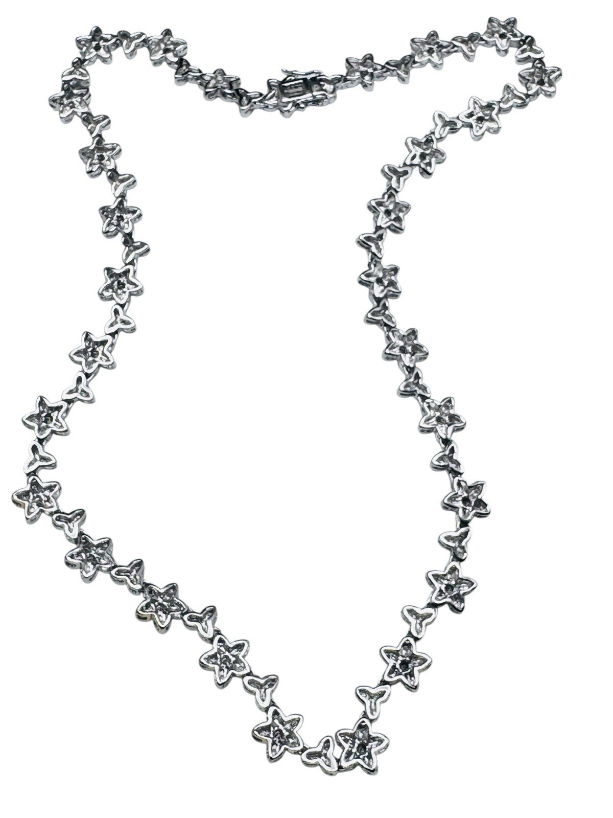 18k White Gold 1.28ctw Diamond Flower Riviere Necklace Deco Style 16″ 32g