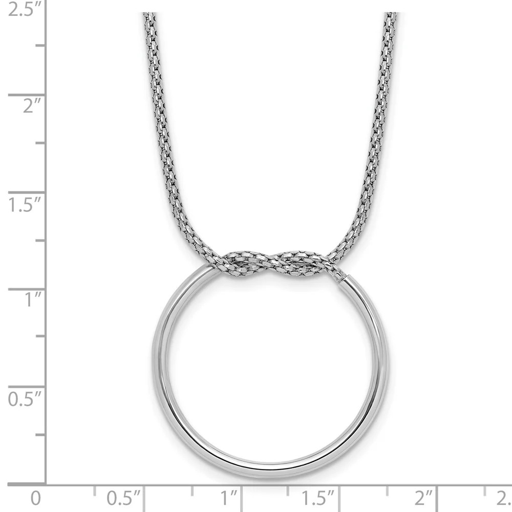 Sterling Silver RH-Pl Polished/Textured Circle Pendant With 2in Ext.