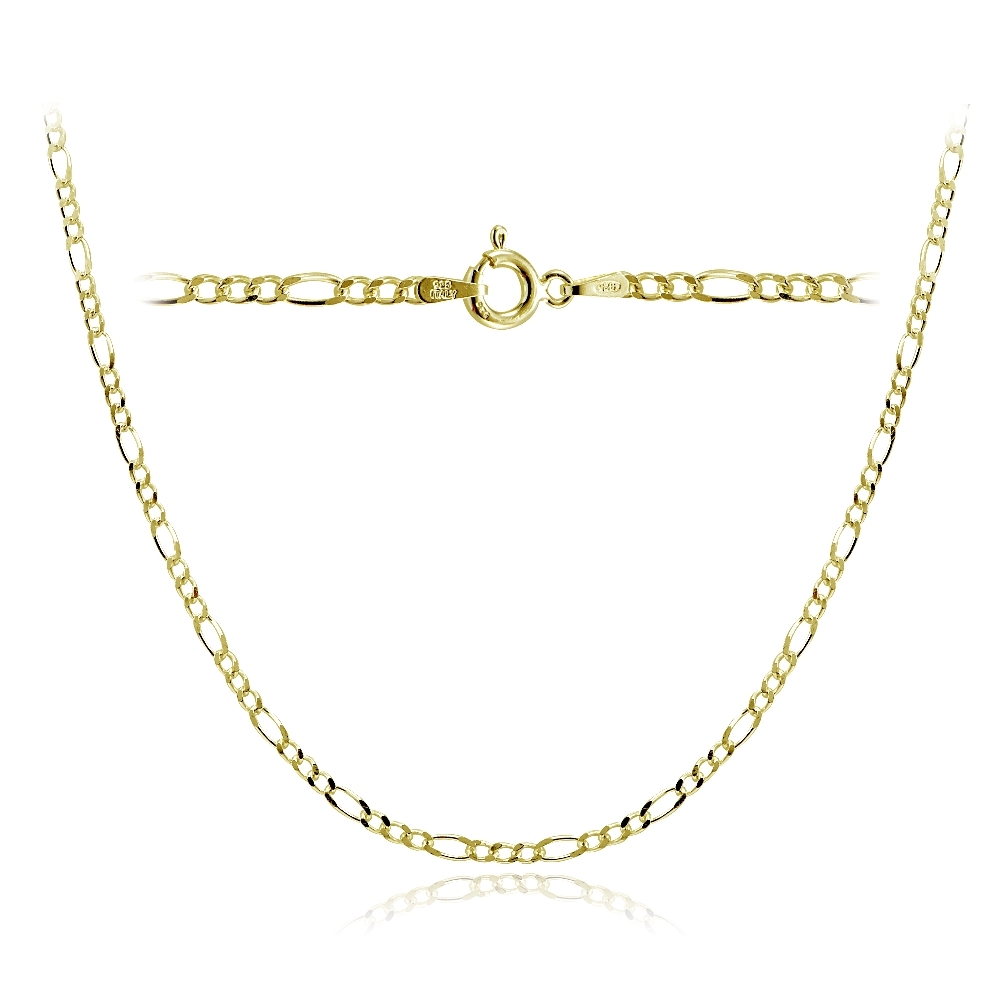 Gold Tone over Sterling Silver 2.5mm Italian Figaro Link Necklace in 16-30″
