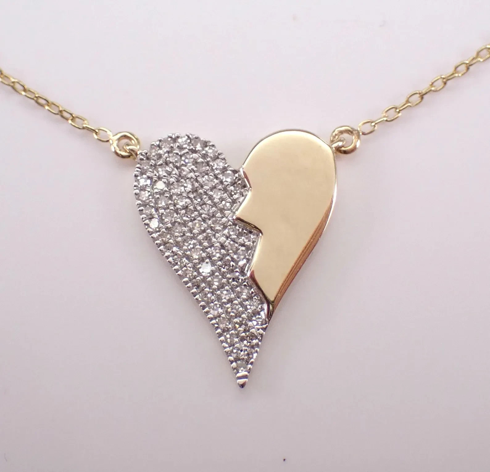 0.80 CT Moissanite Broken Heart Love Pendant Necklace 14k Two Tone Gold Plated