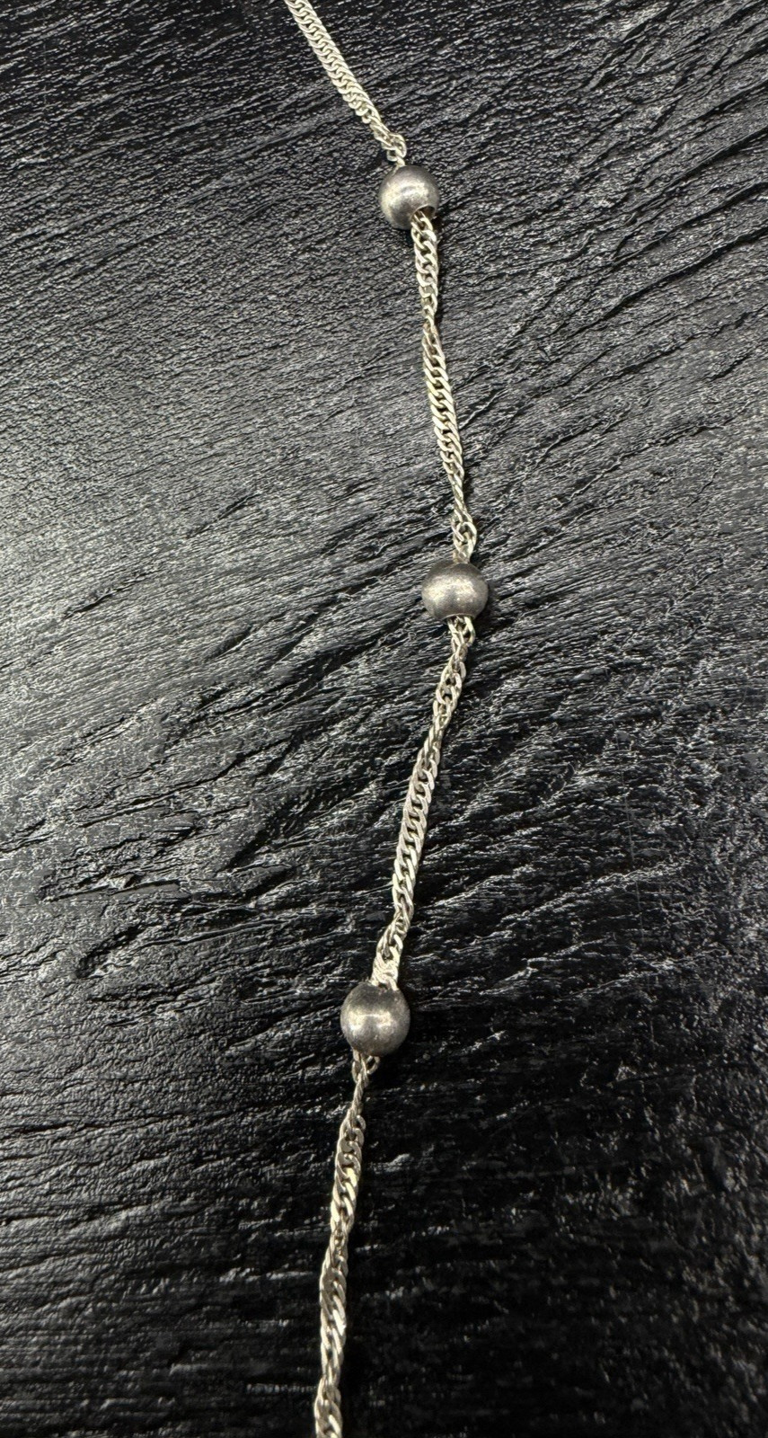 Sterling Silver 925 Italy Ribbed Station Bead Chain Necklace 17.75”