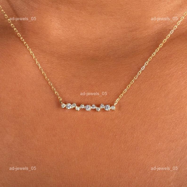 14K Gold Round Natural Diamond Prong Fine Chain Wedding Christmas Wife Necklace