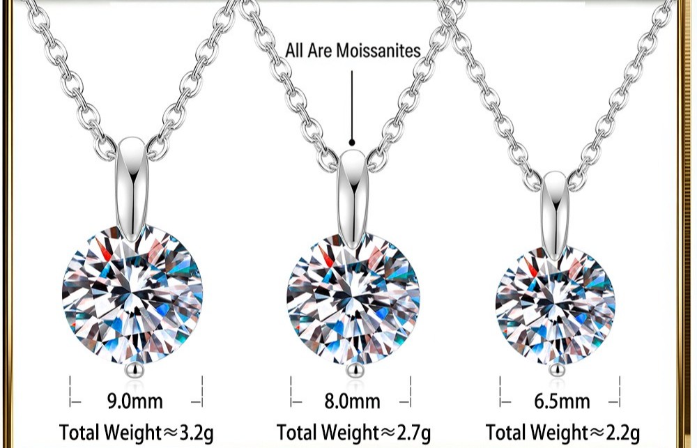 D Color VVS1 Moissanite Round Brilliant Cut Necklace – 925 Silver Pendant Gift