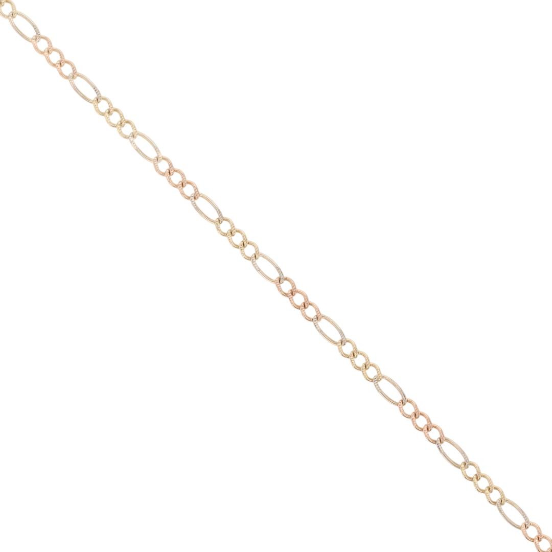 2.7mm Textured Figaro Link Chain 24.5″ Necklace 10k Multi-Tone Gold 5.33 Grams