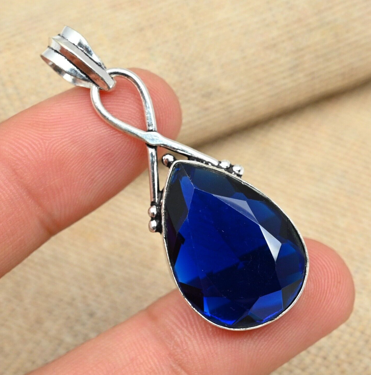 Blue Sapphire Gemstone 925 Sterling Silver Handmade Beautiful Jewelry Pendant