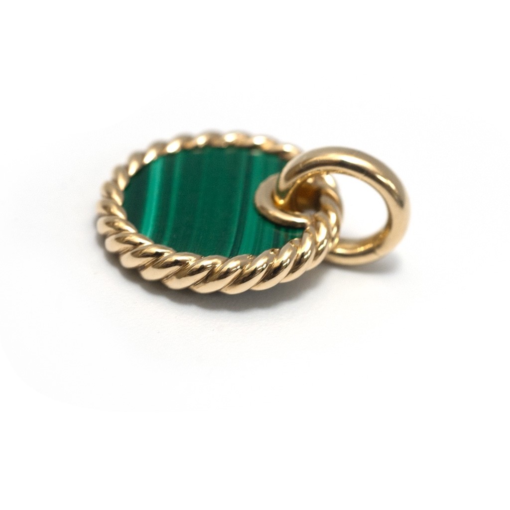 DAVID YURMAN 18K Gold & Malachite Elements Disc 15.5mm Pendant New Authentic