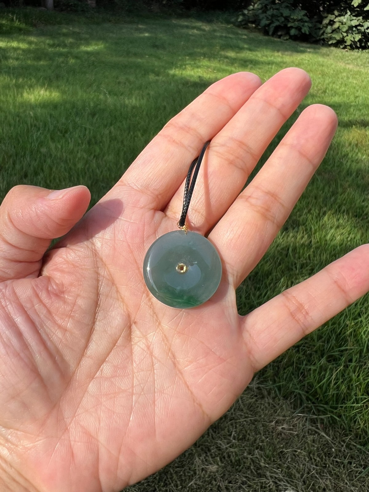 18k Solid Gold 100% Natural Grade A Jadeite Jade PingAn Pendant H70 a