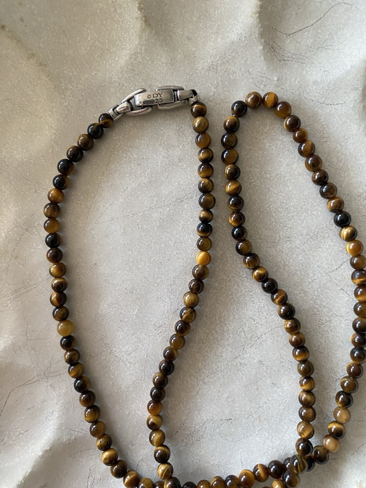 David Yurman .925 Sterling Silver Beads Tiger’s Eye Necklace 26″