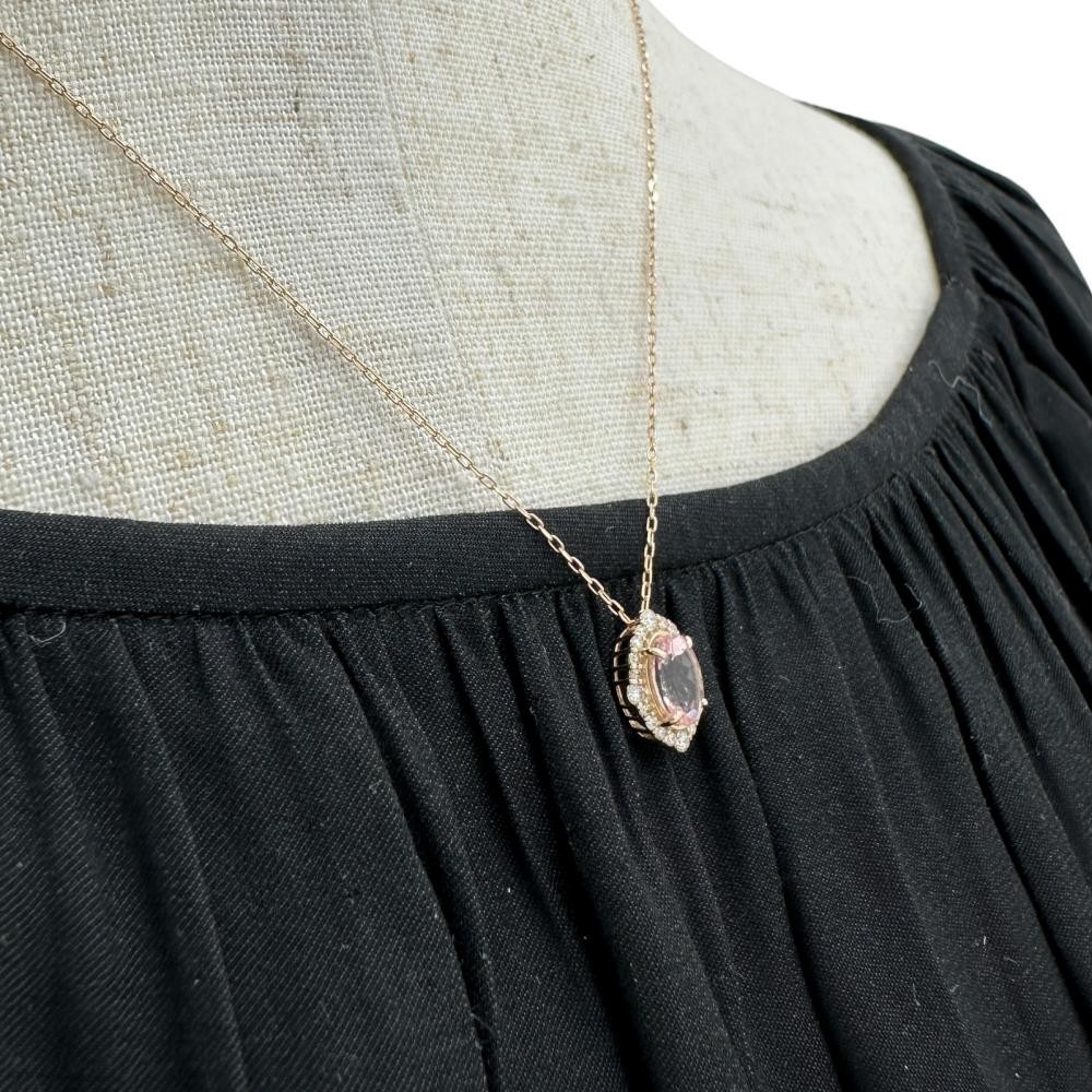 Morganite 0.70ct diamond 0.17ct Necklace K18PG pink gold 1.8g 17.7″ Women