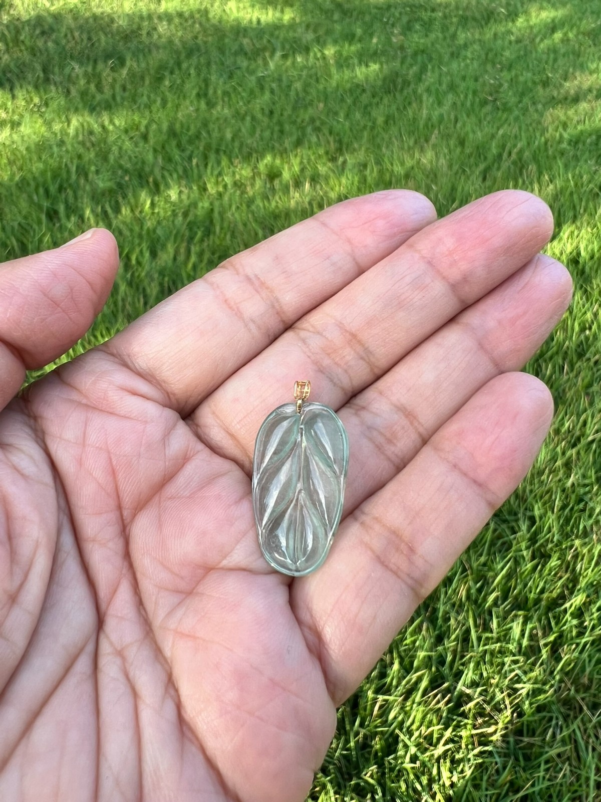 18k Gold Transparent 100% Natural Grade A Jadeite Jade Pendant H183 4