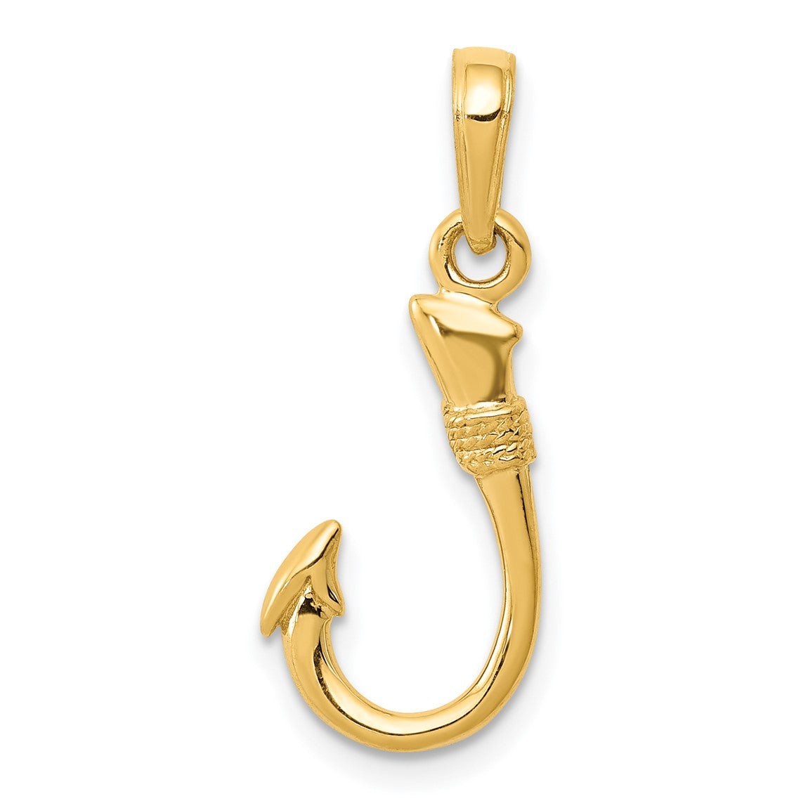 14k Yellow Gold 3D Fish Hook Pendant