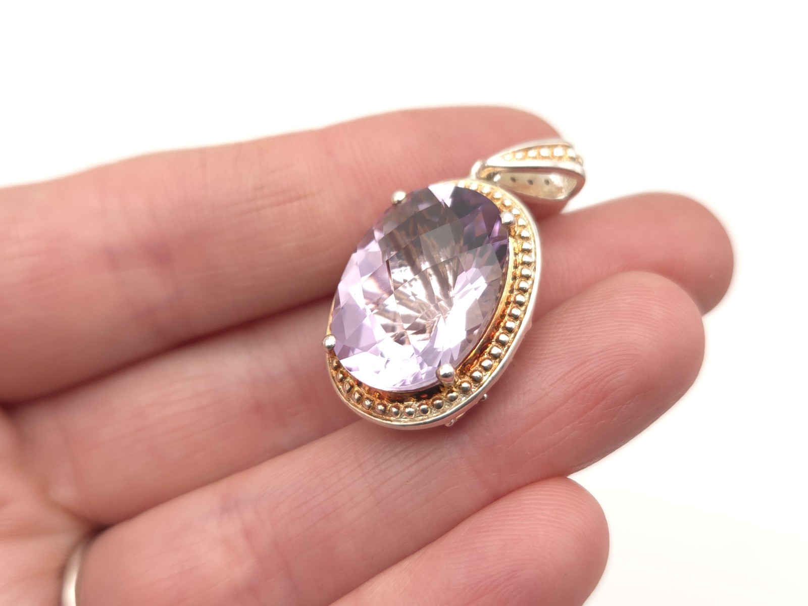 Michelle Albala Signed Sterling Silver Amethyst & Diamond Reversible Pendant