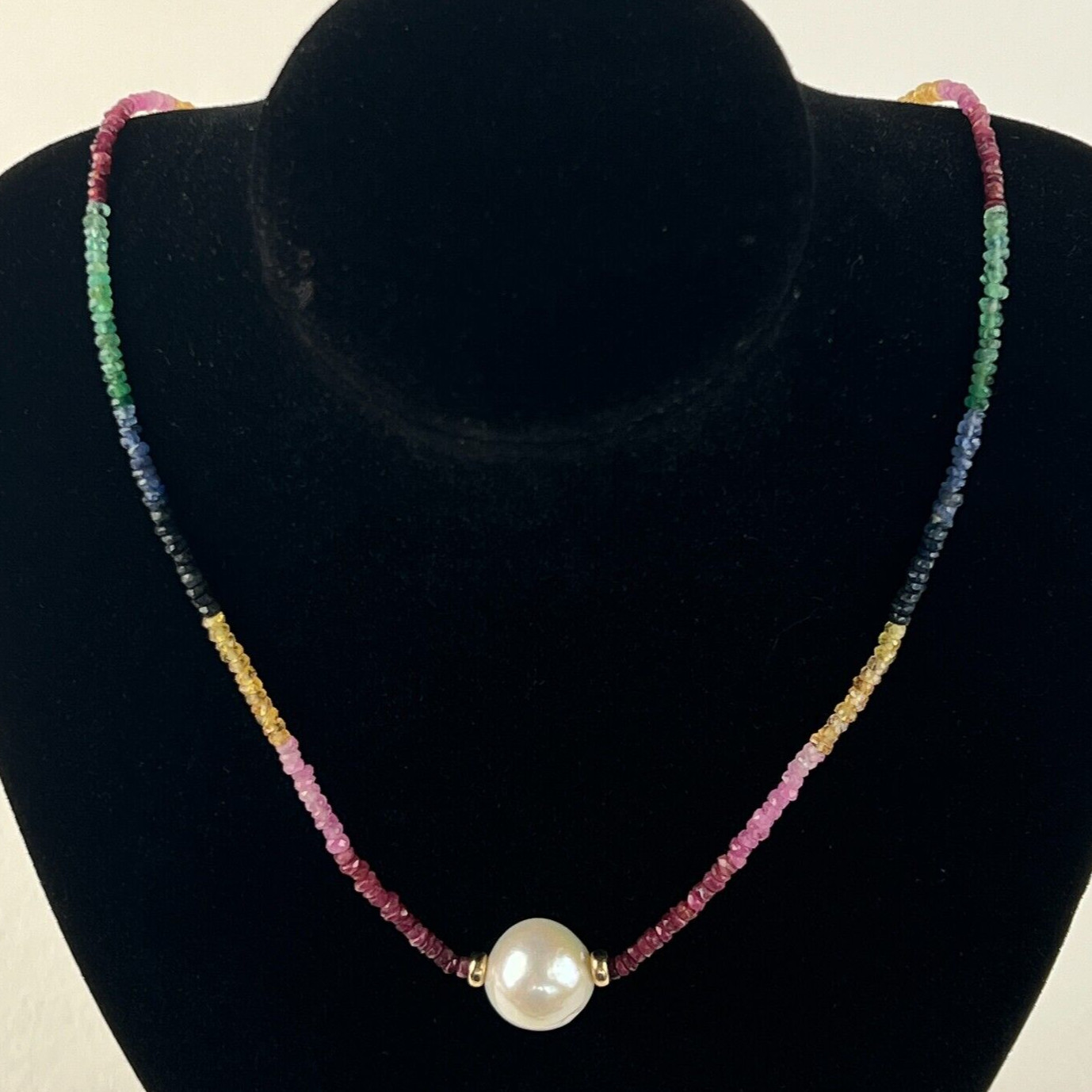 14k Yellow Gold Sapphire Pearl Necklace Multicolor Birthstone Art September June