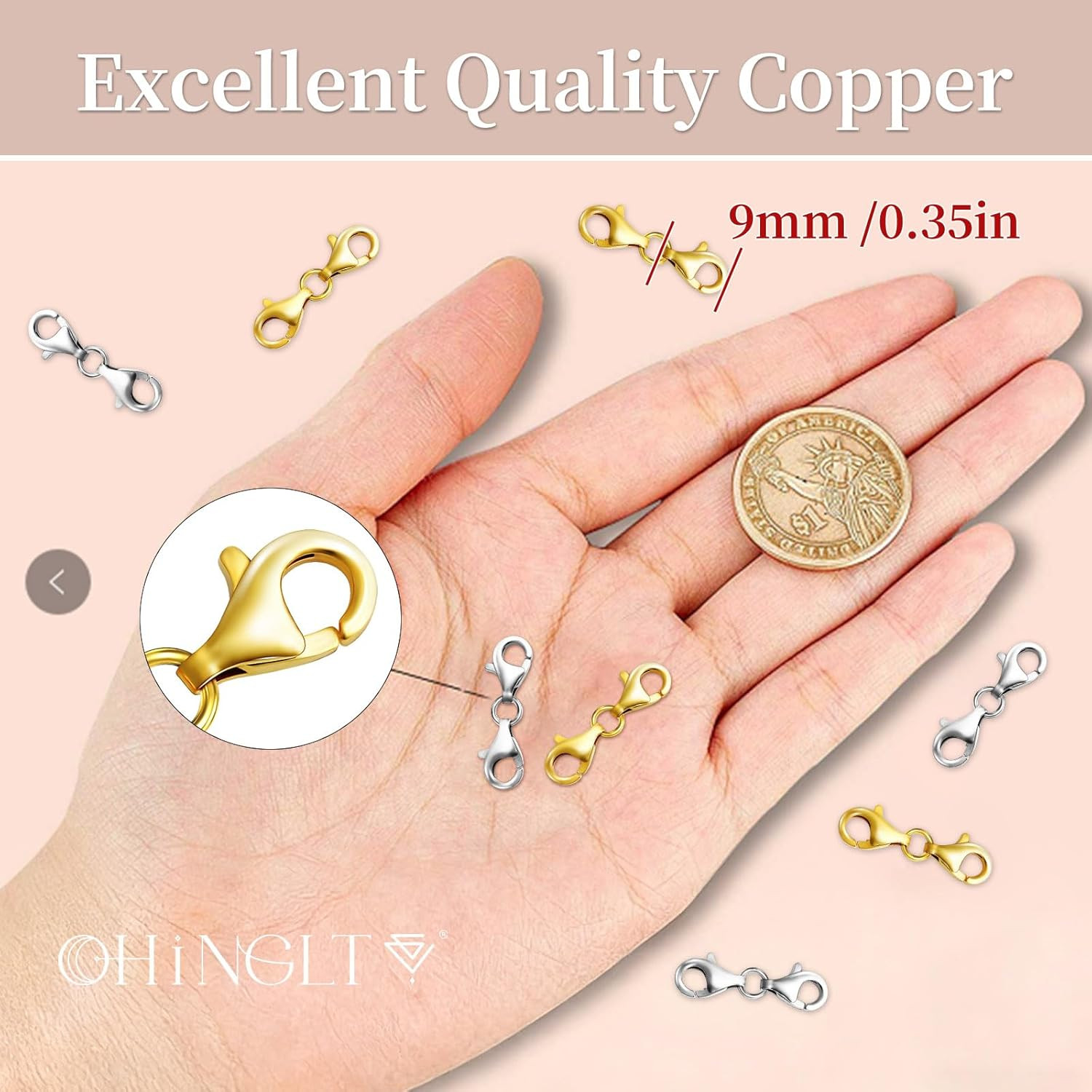Double Lobster Claw Clasps Necklace Extender Gold, Double End Design Necklace Cl