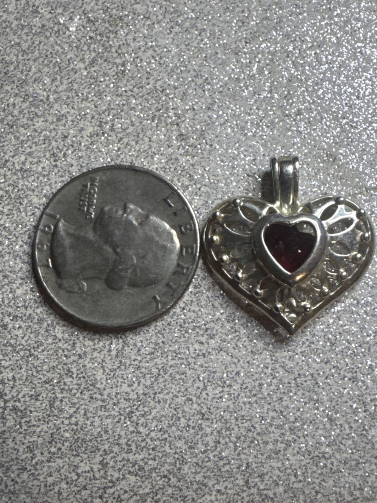 925 Silver Heart Pendent Marked LA Black Stone